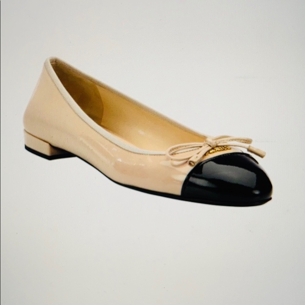Prada Cap-Toe Ballet Flats Beige/Black Size 11 1/2